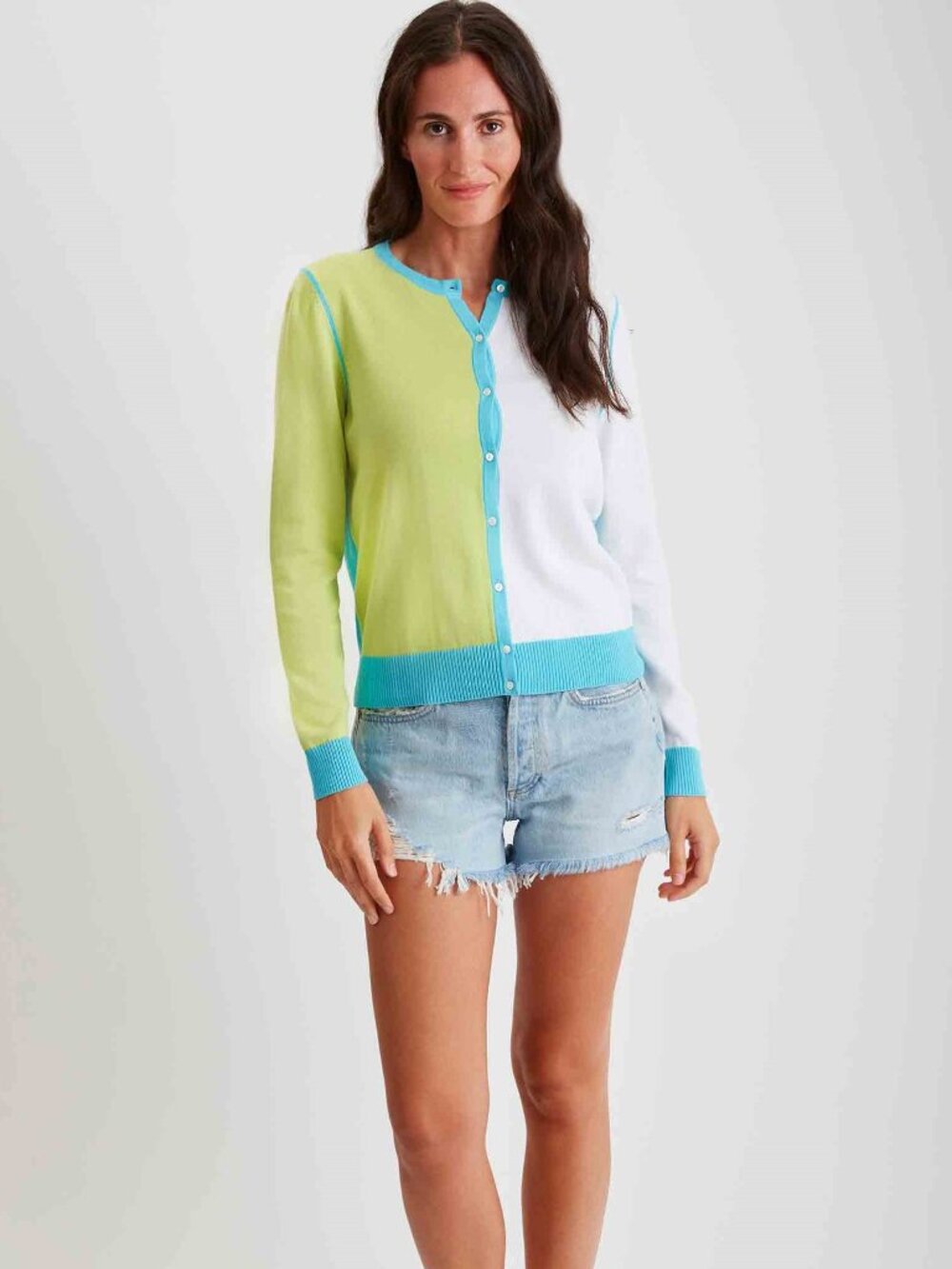 Pima Cotton Color-block Cardigan #204310 - Picture 2 of 4